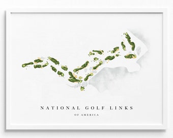 National Golf Links of America | Southampton, NY | Golf Course Map, Personalized Golf Art Gifts for Men Wall Decor, Custom Watercolor Print