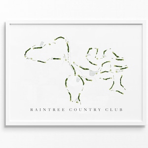 Raintree Country Club / Charlotte, NC / Mappa del campo da golf, regali di arte del golf personalizzati per uomini, decorazioni murali, stampa acquerello personalizzata