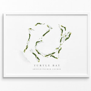 Turtle Bay, Arnold Palmer-cursus | Oahu, HALLO | Golfbaankaart, gepersonaliseerde golfkunstcadeaus voor mannen Muurdecoratie, aangepaste aquarelafdruk