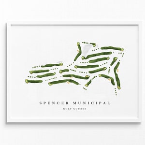 Gemeentegolfbaan Spencer | Spencer, IA | Golfbaankaart, gepersonaliseerde golfkunstcadeaus voor mannen Muurdecoratie, aangepaste aquarelafdruk