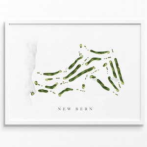 New Bern | Trent Woods, NC | Golfbaankaart, gepersonaliseerde golfkunstcadeaus voor mannen Muurdecoratie, aangepaste aquarelafdruk