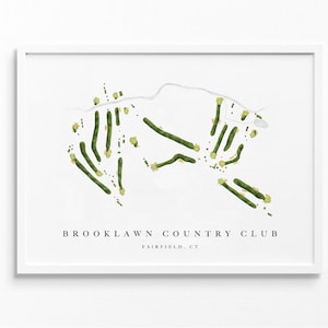 Brooklawn Country Club / Fairfield, CT / Mappa del campo da golf, regali personalizzati di arte del golf per uomini, decorazioni murali, stampa acquerello personalizzata