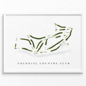 Koloniale countryclub | Fort Worth, Texas | Golfbaankaart, gepersonaliseerde golfkunstcadeaus voor mannen Muurdecoratie, aangepaste aquarelafdruk