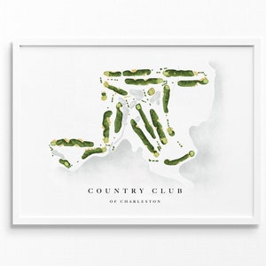 Country Club of Charleston / Charleston, SC / Mappa del campo da golf, regali personalizzati di arte del golf per uomo, decorazione murale, stampa acquerello personalizzata