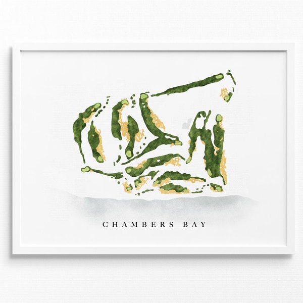 Chambers Bay | Washington | Golf Course Map, Personalized Golf Art Gifts for Men Wall Decor, Custom Watercolor Print