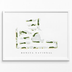 Bonita National | Bonita Springs, Florida | Golfbaankaart, gepersonaliseerde golfkunstcadeaus voor mannen Muurdecoratie, aangepaste aquarelafdruk