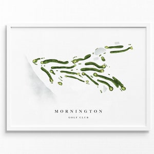 Mornington-golfclub | Australië | Golfbaankaart, gepersonaliseerde golfkunstcadeaus voor mannen Muurdecoratie, aangepaste aquarelafdruk