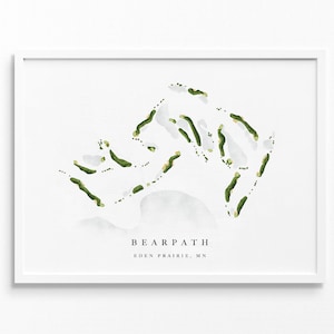 Bearpath-golf- en countryclub | Eden Prairie, Minnesota | Golfbaankaart, gepersonaliseerde golfkunstcadeaus voor mannen Muurdecoratie, aangepaste aquarelafdruk