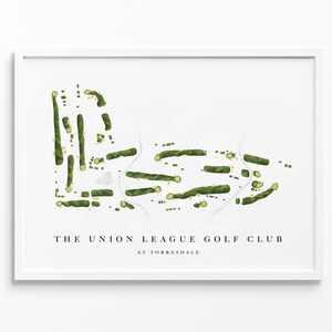 De Union League Golf Club in Torresdale | Philadelphia, Pennsylvania | Golfbaankaart, golferdecorcadeau, scorekaartlay-out | Afdruk in aquarelstijl