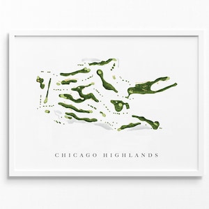 Chicago Highlands Club / Westchester, IL / Mapa del campo, pintura de golf, obsequio de golf, diseño de tarjeta de puntuación / Impresión de bellas artes en acuarela