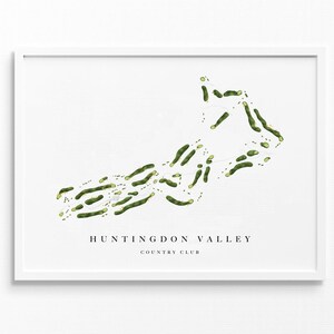 Huntingdon Valley Country Club | Huntingdon Valley, Pennsylvania | Golfbaankaart, golferdecorcadeau, scorekaartlay-out | Afdruk in aquarelstijl
