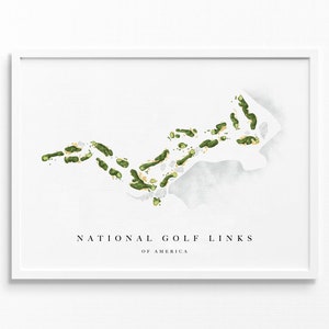 National Golf Links of America | Southampton, NY | Golfbaankaart, gepersonaliseerde golfkunstcadeaus voor mannen Muurdecoratie, aangepaste aquarelafdruk