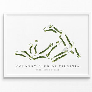 Country Club of Virginia - James River / Richmond, VA / Mappa del campo da golf, regalo decorativo per golfisti per lui, layout della scorecard / stampa artistica