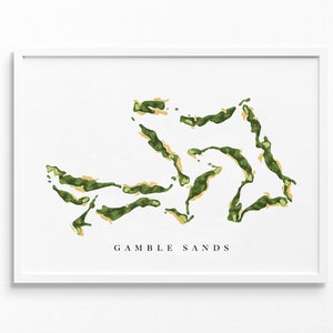 Gamble Sands | Brewster, WA | Golfbaankaart, gepersonaliseerde golfkunstcadeaus voor mannen Muurdecoratie, aangepaste aquarelafdruk