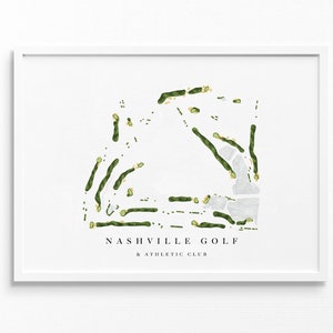 Nashville Golf & Athletic Club | Brentwood, Tennessee | Golfbaankaart, gepersonaliseerde golfkunstcadeaus voor mannen Muurdecoratie, aangepaste aquarelafdruk