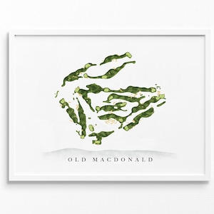 Oude MacDonald | Bandon Dunes Golf Resort | Oregon | Golfbaankaart, gepersonaliseerde golfkunstcadeaus voor mannen Muurdecoratie, aangepaste aquarelafdruk