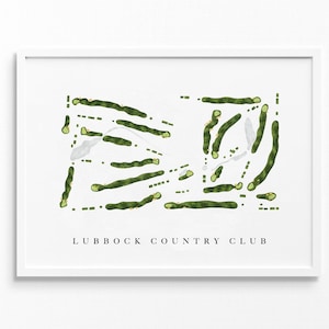 Lubbock Country Club / Lubbock, TX / Mappa del campo da golf, regali personalizzati di arte del golf per uomini, decorazioni murali, stampa acquerello personalizzata