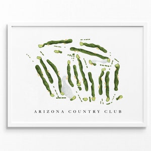 Le Country Club de l'Arizona | Phoenix, Arizona | Carte du parcours de golf, cadeaux d'art de golf personnalisés pour homme, décoration murale, impression aquarelle personnalisée