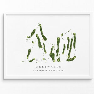 Greywalls bij Marquette Golf Club | Marquette, Michigan | Golfbaankaart, gepersonaliseerde golfkunstcadeaus voor mannen Muurdecoratie, aangepaste aquarelafdruk