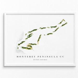 Monterey Peninsula Country Club / Pebble Beach, CA / Mappa del campo da golf, regalo decorativo per golfisti, layout della scheda segnapunti / Stampa artistica in stile acquerello