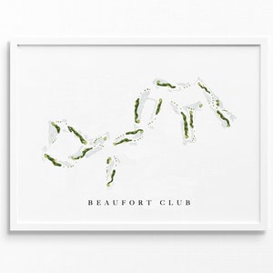Beaufort Club | Beaufort, North Carolina | Golfbaankaart, gepersonaliseerde golfkunstcadeaus voor mannen Muurdecoratie, aangepaste aquarelafdruk