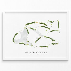 Oude Waverly-golfclub | West Point, MS | Golfbaankaart, gepersonaliseerde golfkunstcadeaus voor mannen Muurdecoratie, aangepaste aquarelafdruk