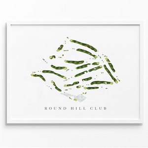 Round Hill Club | Greenwich, Connecticut | Golfbaankaart, gepersonaliseerde golfkunstcadeaus voor mannen Muurdecoratie, aangepaste aquarelafdruk