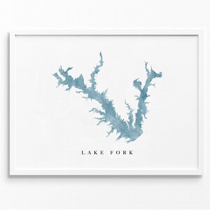 Lake Fork / Texas / Mappa del lago ad acquerello, regalo per casa sul lago, regalo di nozze d&#39;arte personalizzato, dipinto di viaggio personalizzato, stampa artistica