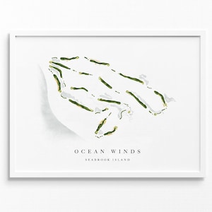 Oceaanwinden | Seabrook Island, SC | Golfbaankaart, gepersonaliseerde golfkunstcadeaus voor mannen Muurdecoratie, aangepaste aquarelafdruk