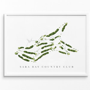 Sara Bay Country Club / Sarasota, FL / Mappa del campo da golf, regali personalizzati di arte del golf per uomini, decorazioni murali, stampa acquerello personalizzata