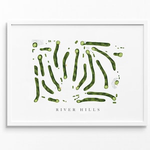 River Hills Country Club / Corpus Christi, TX / Mappa del campo da golf, regali personalizzati di arte del golf per uomini, decorazioni murali, stampa acquerello personalizzata
