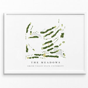The Meadows in Grand Valley | Allendale, Michigan | Golfbaankaart, gepersonaliseerde golfkunstcadeaus voor mannen Muurdecoratie, aangepaste aquarelafdruk