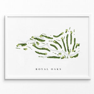 Royal Oaks Country Club / Dallas, TX / Mappa del campo da golf, regali personalizzati di arte del golf per uomo, decorazione da parete, stampa acquerello personalizzata