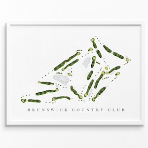 Brunswick Country Club / Brunswick, GA / Mappa del campo da golf, regali personalizzati di arte del golf per uomo, decorazione murale, stampa acquerello personalizzata