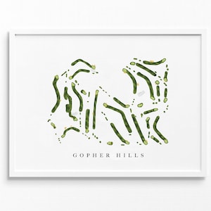 Gopher Hills | Cannon Falls, Minnesota | Golfbaankaart, gepersonaliseerde golfkunstcadeaus voor mannen Muurdecoratie, aangepaste aquarelafdruk