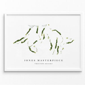 Jones-meesterwerk | Treetops Resort, Gaylord, Michigan | Golfbaankaart, gepersonaliseerde golfkunstcadeaus voor mannen Muurdecoratie, aangepaste aquarelafdruk