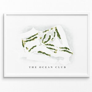 The Ocean Club | Paradise Island, Bahama's | Golfbaankaart, gepersonaliseerde golfkunstcadeaus voor mannen Muurdecoratie, aangepaste aquarelafdruk