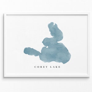 Corey Lake | Michigan | Cadeau aquarel kaart meer, decor meerhuis, gepersonaliseerde kunst huwelijkscadeau, aangepaste reisschildering, kunstafdruk