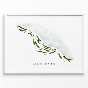 Liens de golf de Kingsbarns | Écosse | Carte du parcours de golf, cadeaux d'art de golf personnalisés pour homme, décoration murale, impression aquarelle personnalisée