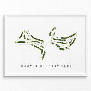 Country Club Hoover | Birmingham, Alabama | Carte du parcours de golf, cadeaux d'art de golf personnalisés pour homme, décoration murale, impression aquarelle personnalisée