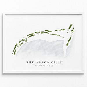 De Abaco Club aan Winding Bay | Bahama's | Golfbaankaart, gepersonaliseerde golfkunstcadeaus voor mannen Muurdecoratie, aangepaste aquarelafdruk