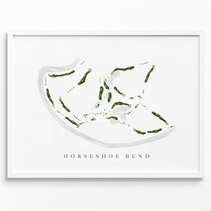Horseshoe Bend Country Club / Roswell, GA / Mappa del campo da golf, regali personalizzati di arte del golf per uomini, decorazione murale, stampa acquerello personalizzata