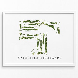 Makefield Highlands | Yardley, Pennsylvania | Golfbaankaart, gepersonaliseerde golfkunstcadeaus voor mannen Muurdecoratie, aangepaste aquarelafdruk
