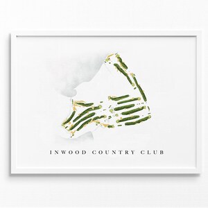 Inwood Country Club | Inwood, NY | Golfbaankaart, gepersonaliseerde golfkunstcadeaus voor mannen Muurdecoratie, aangepaste aquarelafdruk