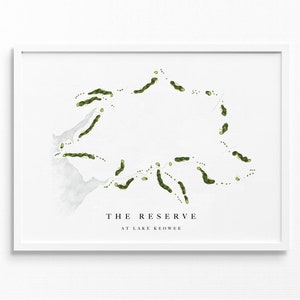 Het reservaat bij Lake Keowee | Zonsondergang, SC | Golfbaankaart, gepersonaliseerde golfkunstcadeaus voor mannen Muurdecoratie, aangepaste aquarelafdruk