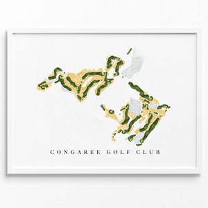 May include: A white framed print of a golf course map with green and yellow colors. The text "CONGAREE GOLF CLUB" is printed below the map.