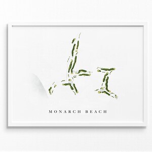 Liens de golf de plage de Monarch | Comté d'Orange, Californie | Carte du parcours de golf, cadeaux d'art de golf personnalisés pour homme, décoration murale, impression aquarelle personnalisée