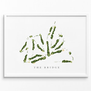 The Bridge-golfclub | Bridgehampton, NY | Golfbaankaart, gepersonaliseerde golfkunstcadeaus voor mannen Muurdecoratie, aangepaste aquarelafdruk
