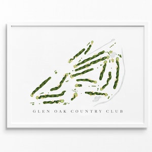 Glen Oak Country Club | Glen Ellyn, Illinois | Golfbaankaart, gepersonaliseerde golfkunstcadeaus voor mannen Muurdecoratie, aangepaste aquarelafdruk