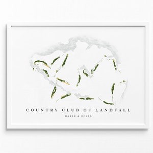 Country Club of Landfall / Wilmington, NC / Mappa del campo da golf, regali personalizzati di arte del golf per uomini, decorazione murale, stampa acquerello personalizzata